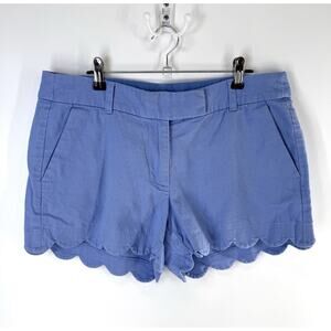 J Crew Women’s Linen Cotton Shorts Scalloped Hem Blue Pockets Sz 8 Resort